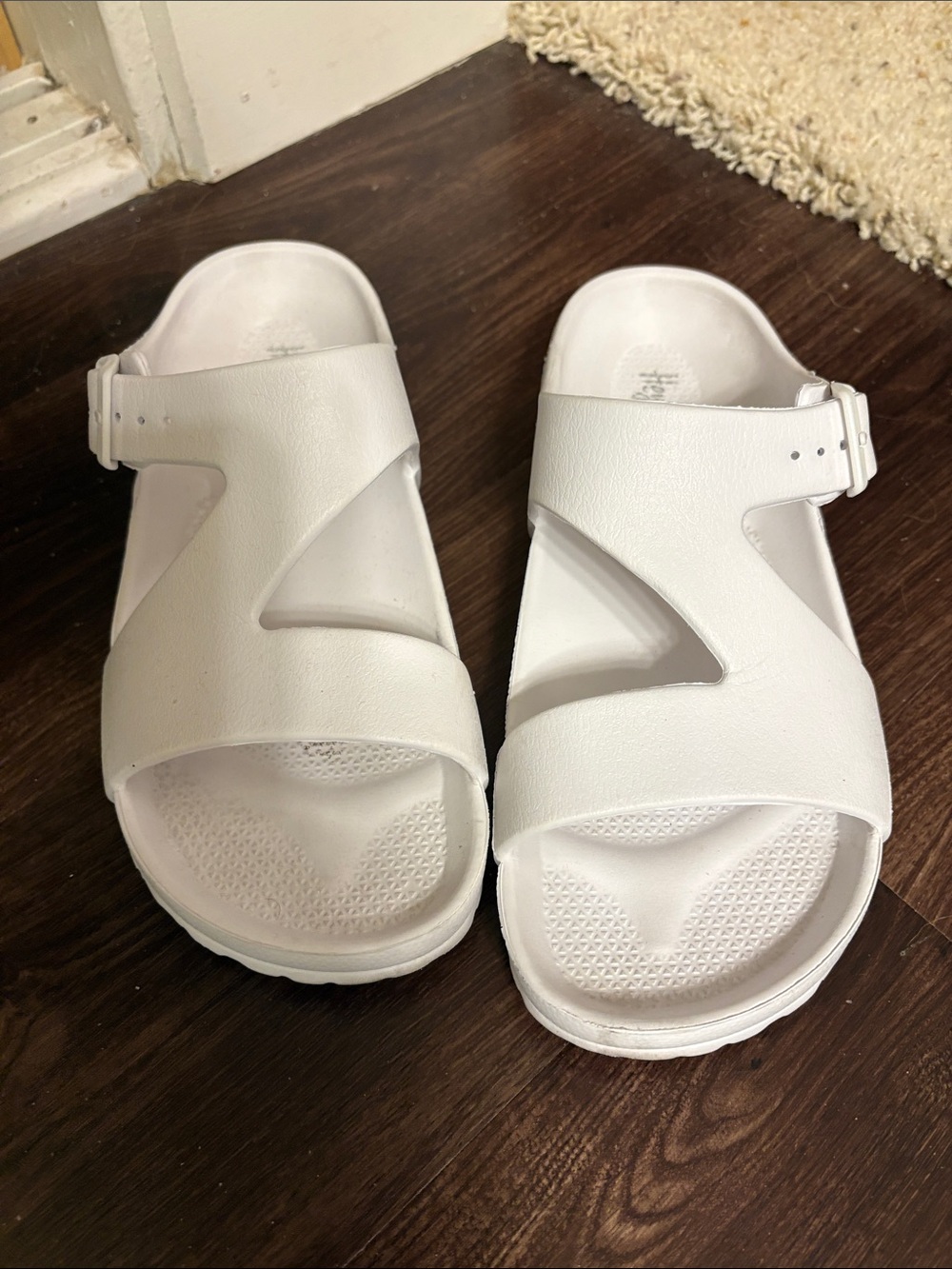 Hey Girl White Slip-On Buckle Sandals